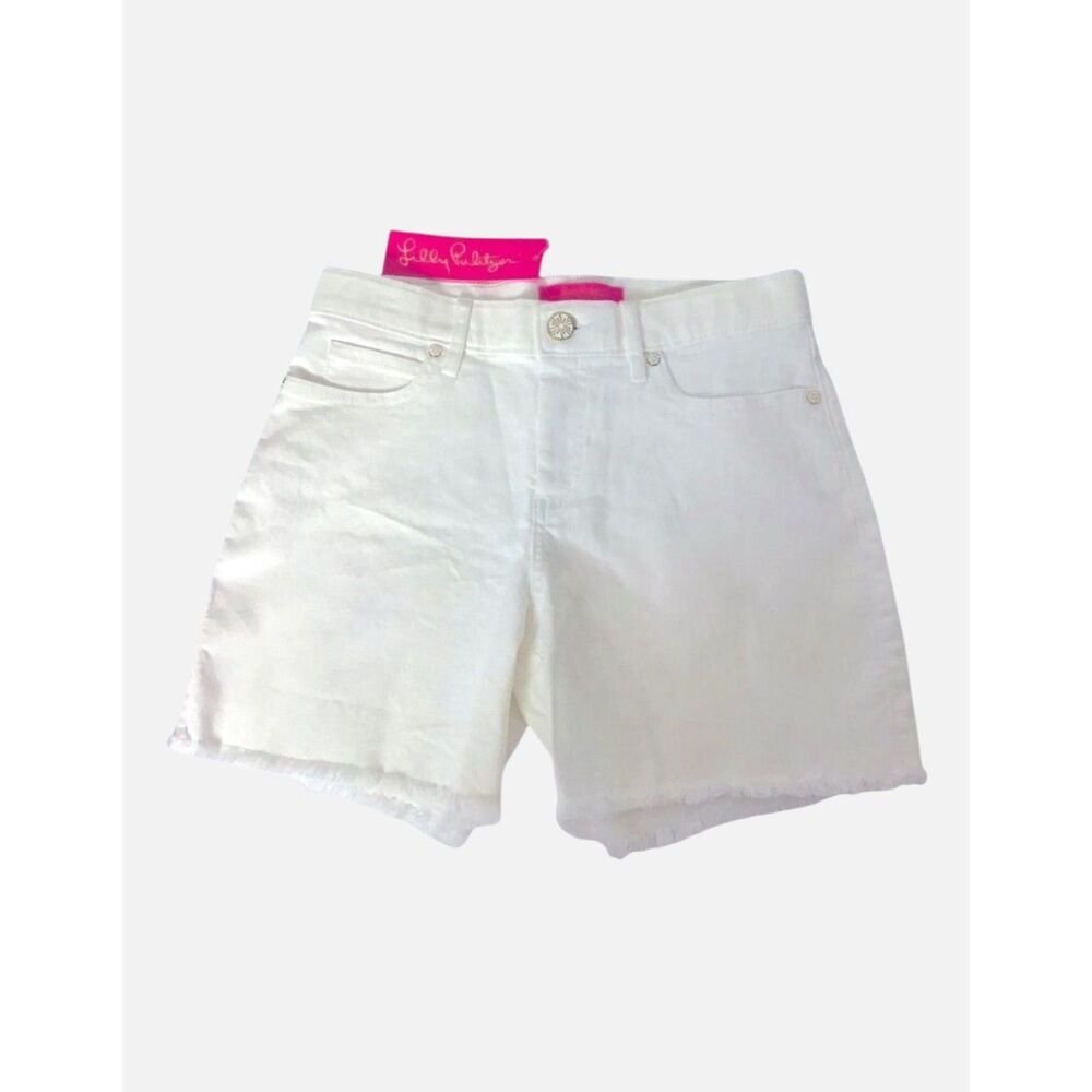 Lilly Pulitzer High Rise Stretch Denim Shorts Frayed Hem Resort White NWT Size 0
